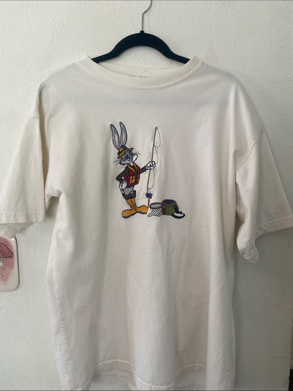 vintage 1991 Acme Studios Looney Tunes embroidery Bugs Bunny white Graphic Tee L